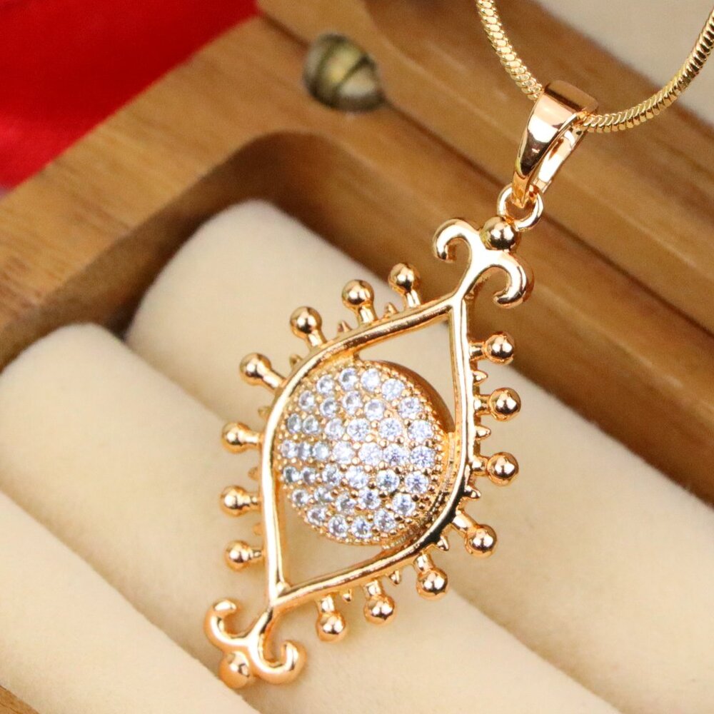 "Rose Gold Evil Eye Pendant with Crystal Center and Unique Design, XPPT1246